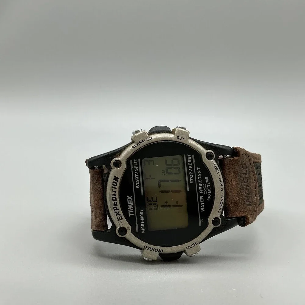 Vintage Timex Expedition Mens Watch 40mm Green Digital Indiglo 100M New Battery